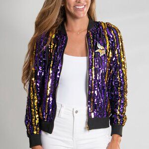 BNT Minnesota Vikings Two Tone Sequin Embellished Bomber Jacket